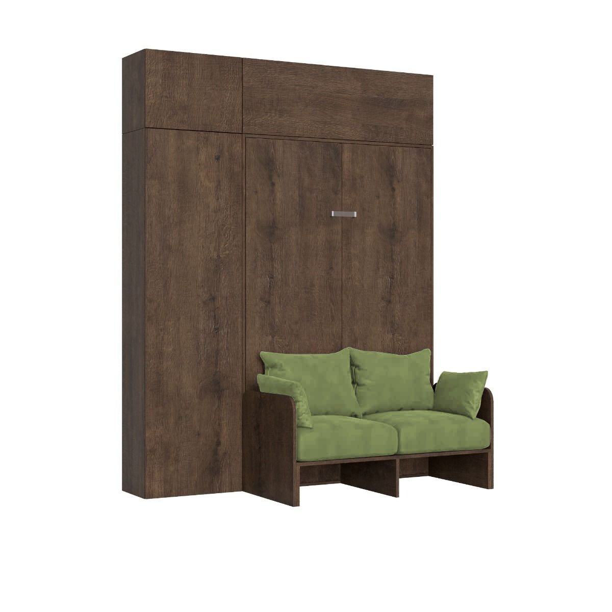 Letto matrimoniale francese a scomparsa 140 con divano e mobili - KENTARO Colore Struttura: Noce, Colore Divano: Verde, Materasso: Senza Materasso