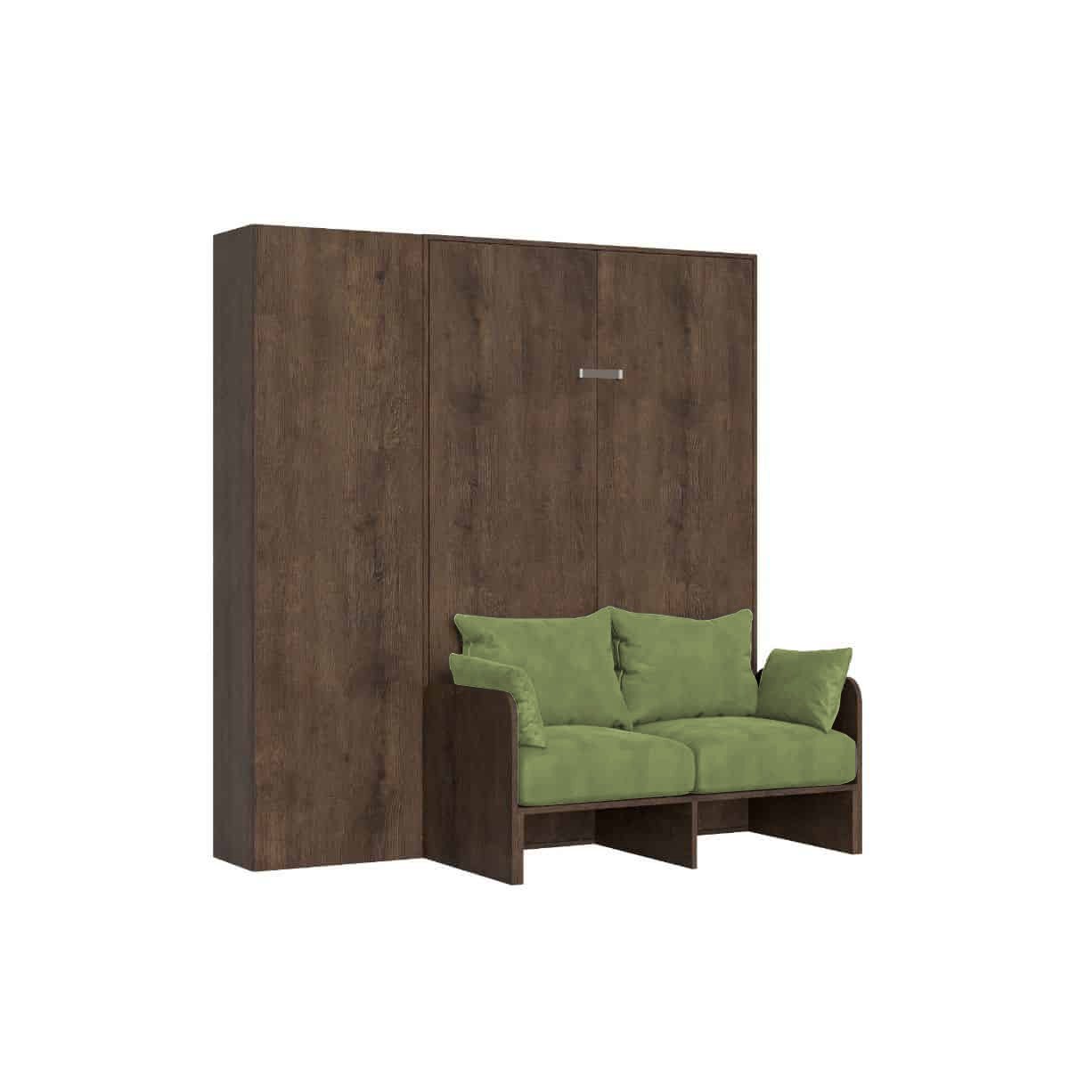 Letto matrimoniale francese a scomparsa 140 con divano e colonna - KENTARO Materasso: Senza Materasso, Colore Struttura: Noce, Colore Divano: Verde