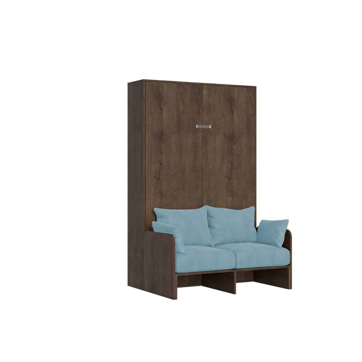 Letto matrimoniale francese a scomparsa 140 con divano - KENTARO Materasso: Senza Materasso, Colore Struttura: Noce, Colore Divano: Azzurro