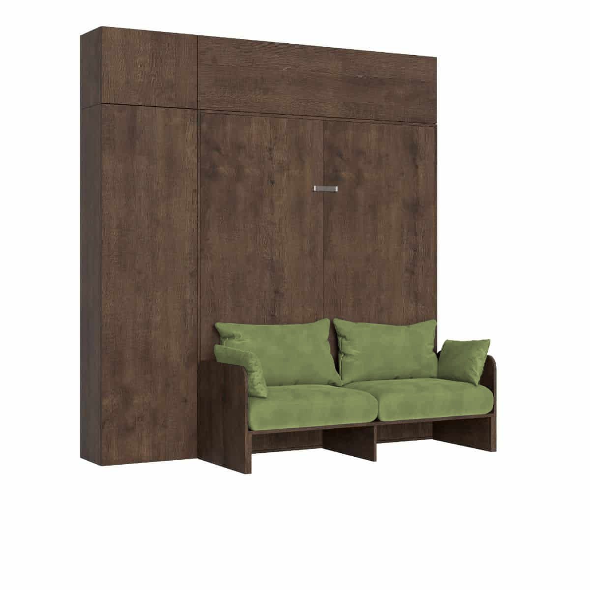 Letto matrimoniale a scomparsa 160 con divano e mobili - KENTARO Colore Struttura: Noce, Colore Divano: Verde, Materasso: Senza Materasso