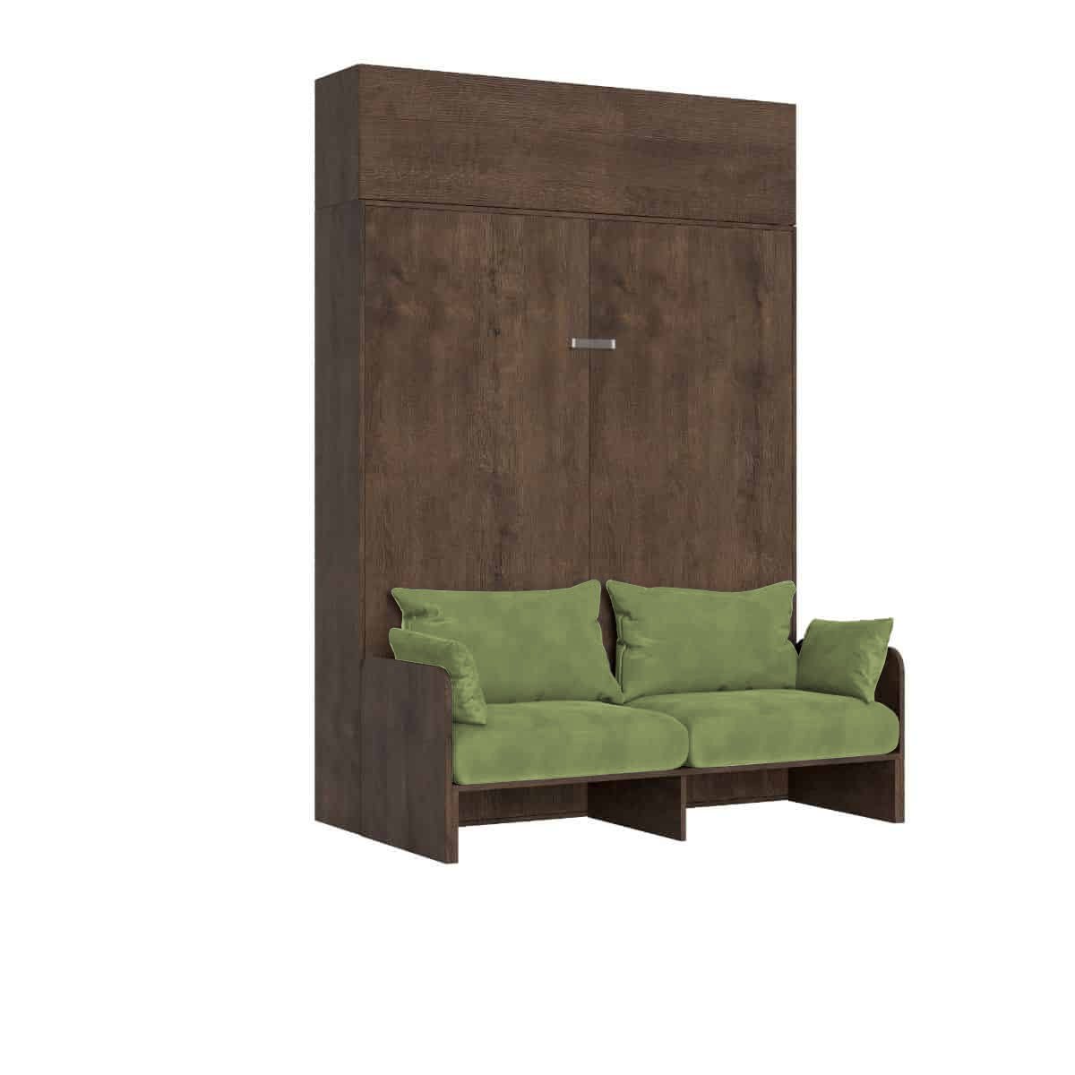 Letto matrimoniale a scomparsa 160 con divano e pensile - KENTARO Materasso: Senza Materasso, Colore Divano: Verde, Colore Struttura: Noce