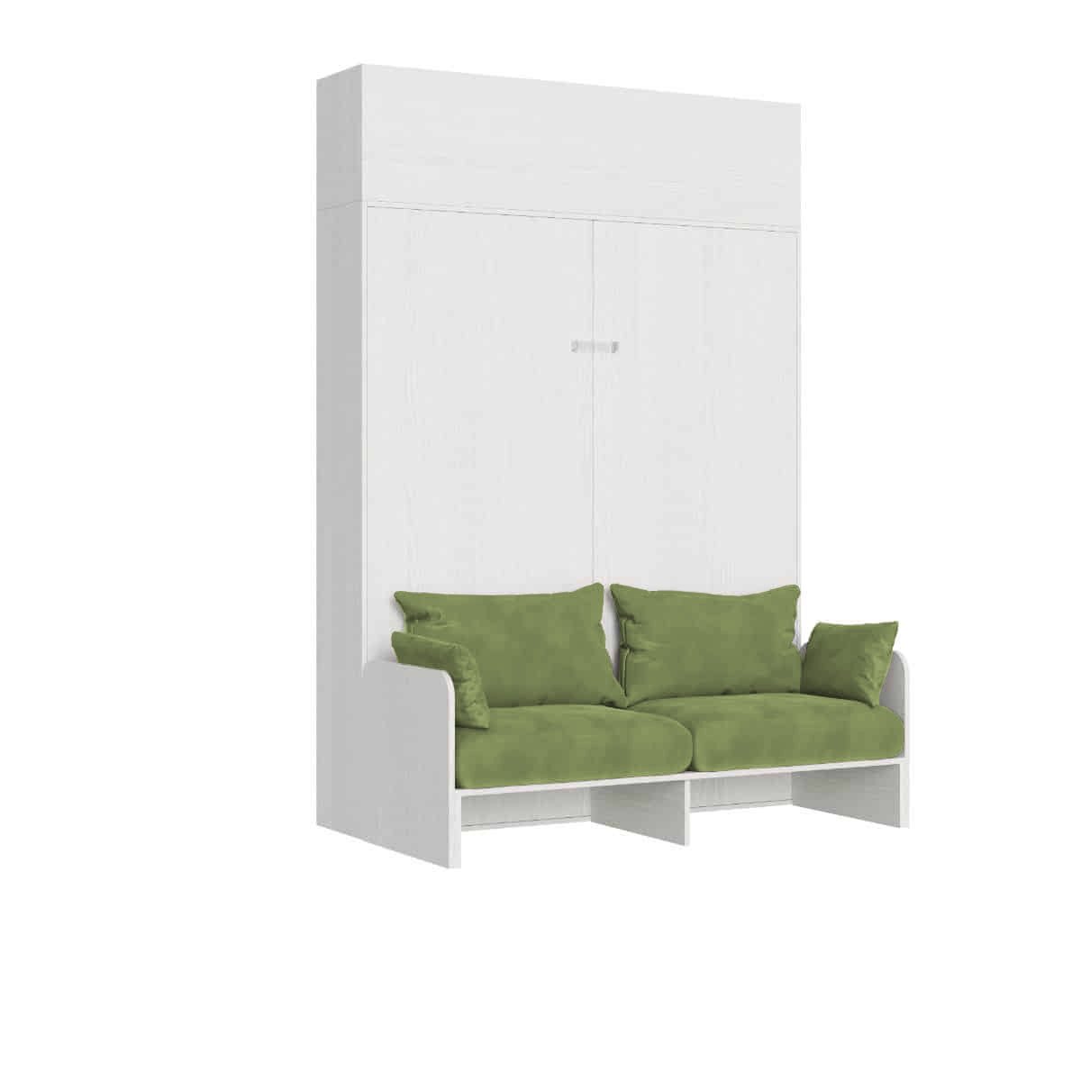 Letto matrimoniale a scomparsa 160 con divano e pensile - KENTARO Colore Struttura: Bianco Frassino, Materasso: Senza Materasso, Colore Divano: Verde