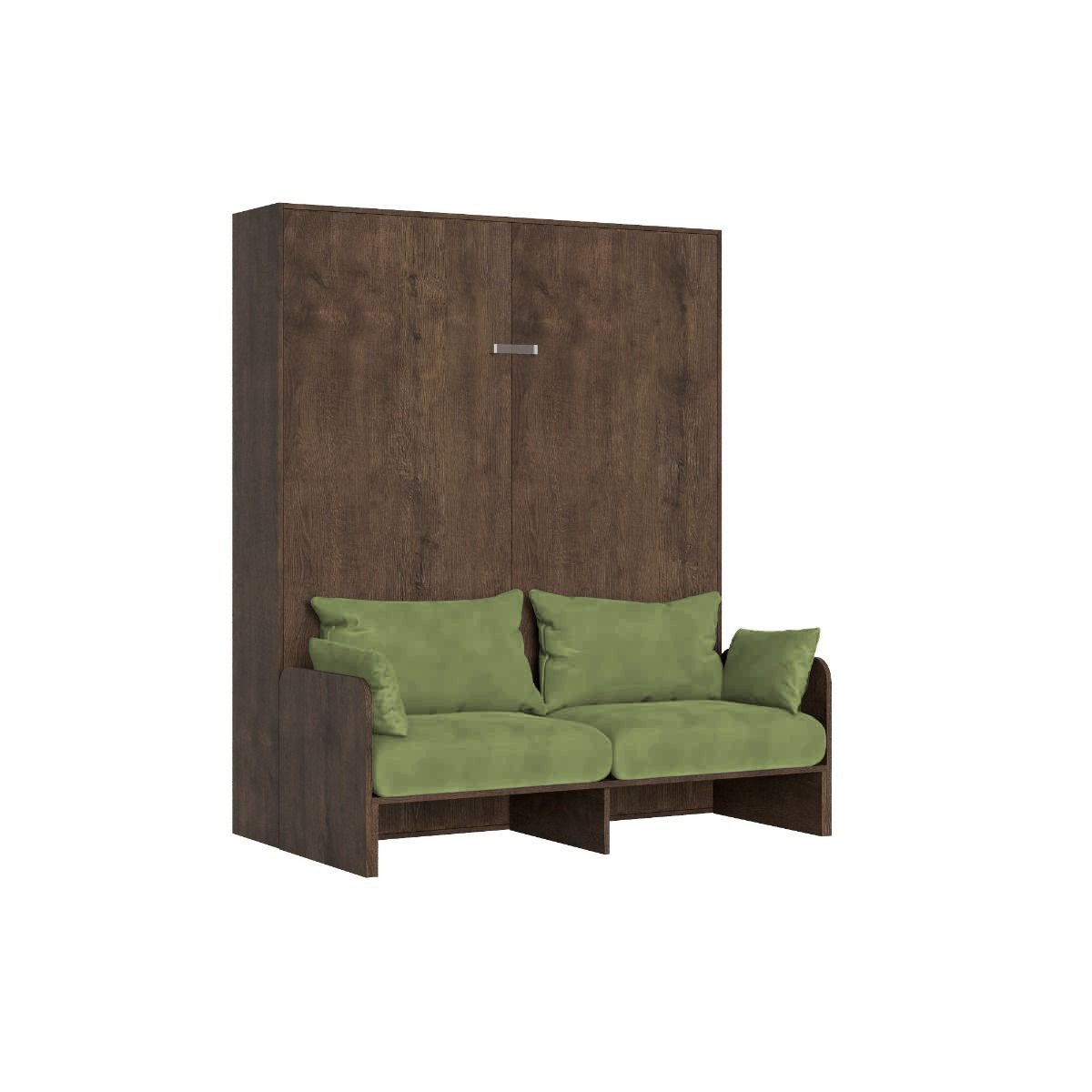 Letto matrimoniale a scomparsa 160 con divano - KENTARO Colore Divano: Verde, Colore Struttura: Noce, Materasso: Senza Materasso