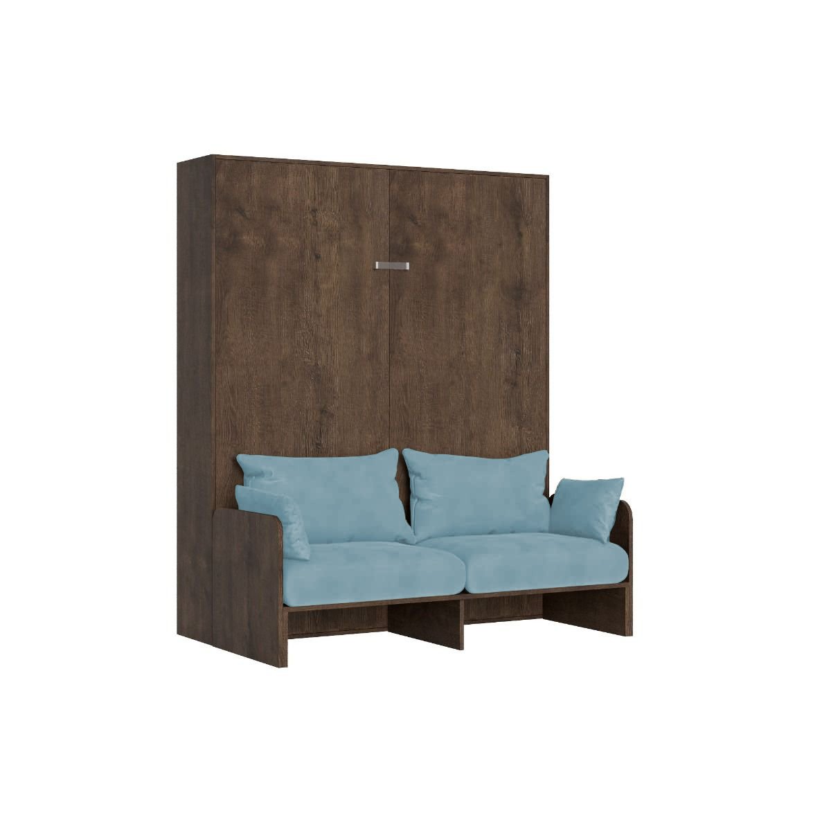 Letto matrimoniale a scomparsa 160 con divano - KENTARO Colore Struttura: Noce, Materasso: Senza Materasso, Colore Divano: Azzurro