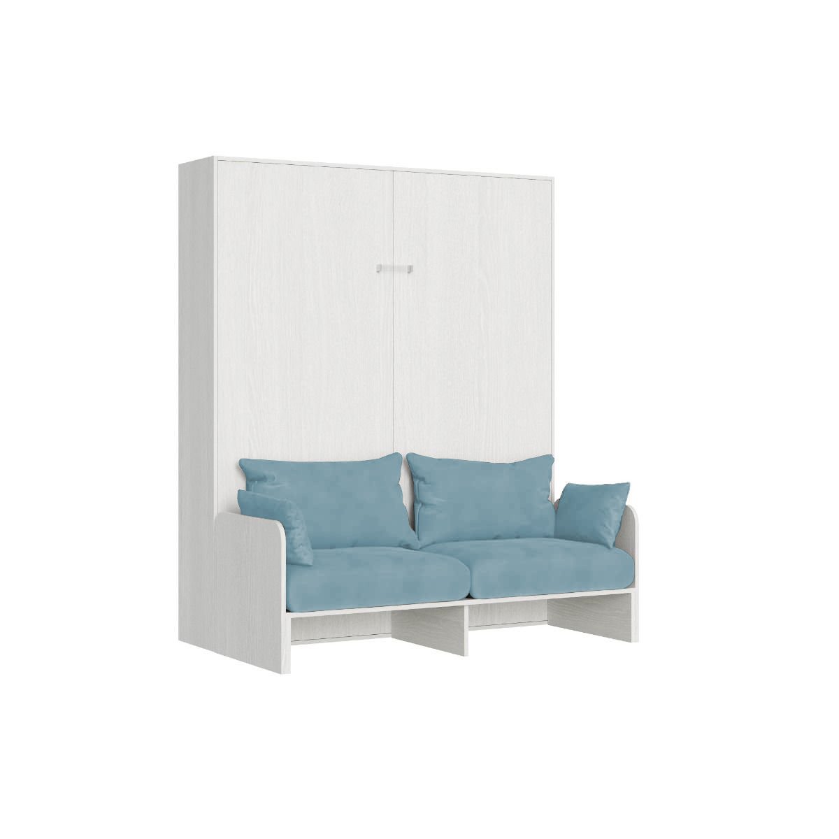 Letto matrimoniale a scomparsa 160 con divano - KENTARO Colore Struttura: Bianco Frassino, Materasso: Senza Materasso, Colore Divano: Azzurro