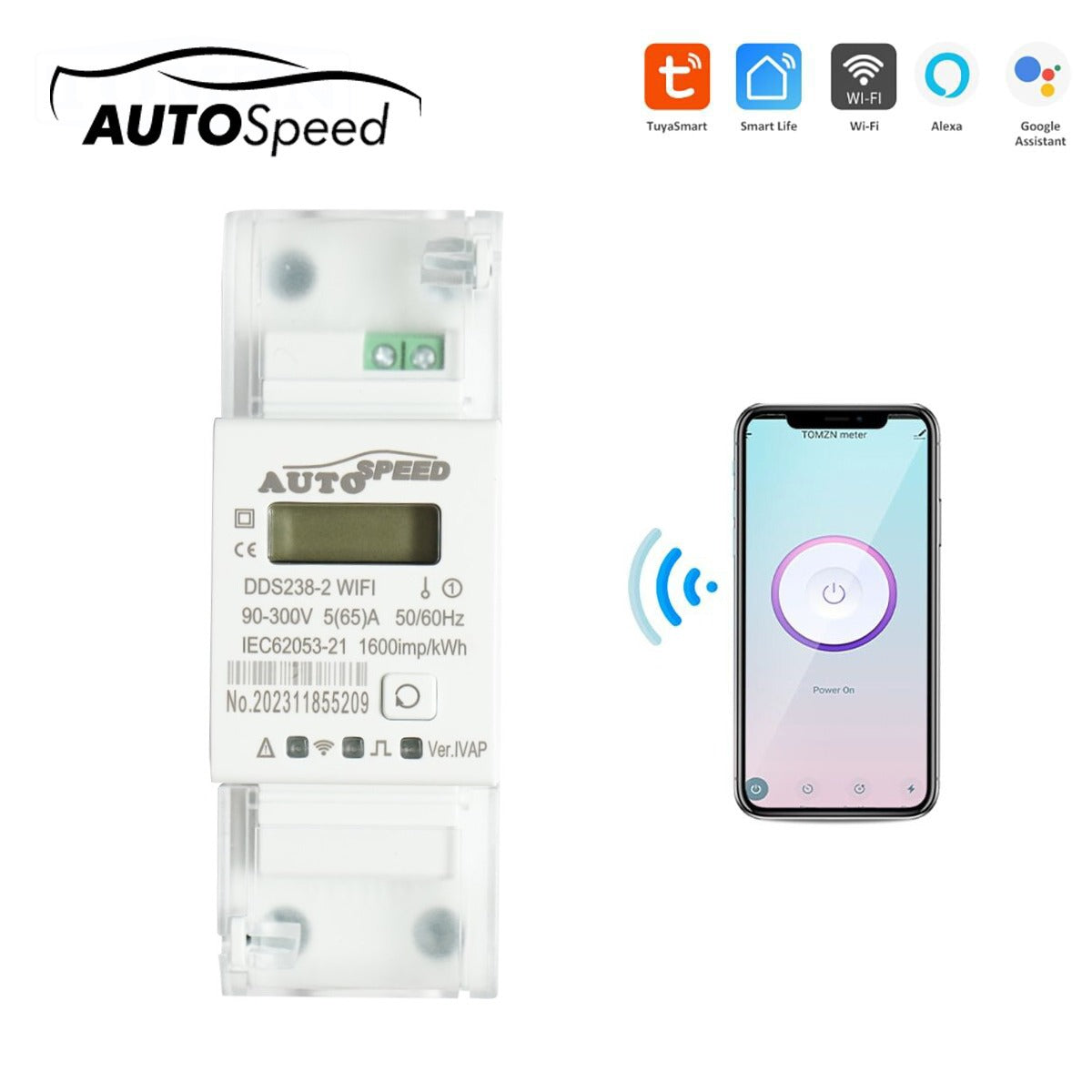Image of Smart Meter monofase 220V, 65A, DDS238-2 WIFI Tuya, Smart Life, contatore intelligente di energia e potenza elettrica