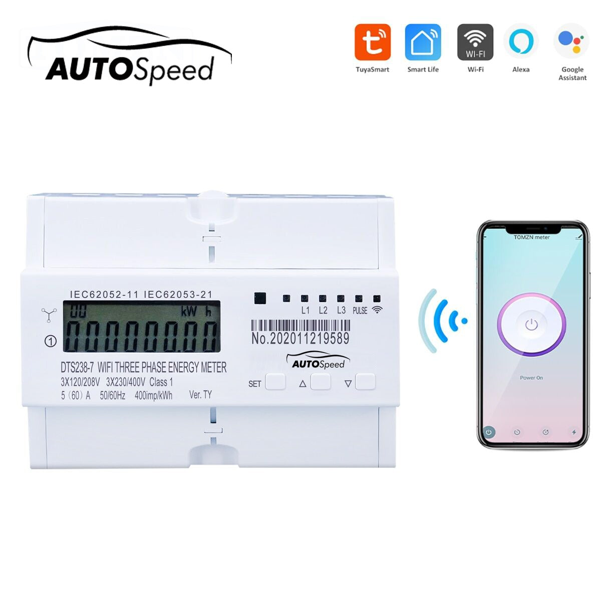 Image of Smart Meter trifase 380V, 80A, DTS238-7 WIFI compatibile con Tuya, Smart Life, contatore intelligente di energia e potenza elettrica