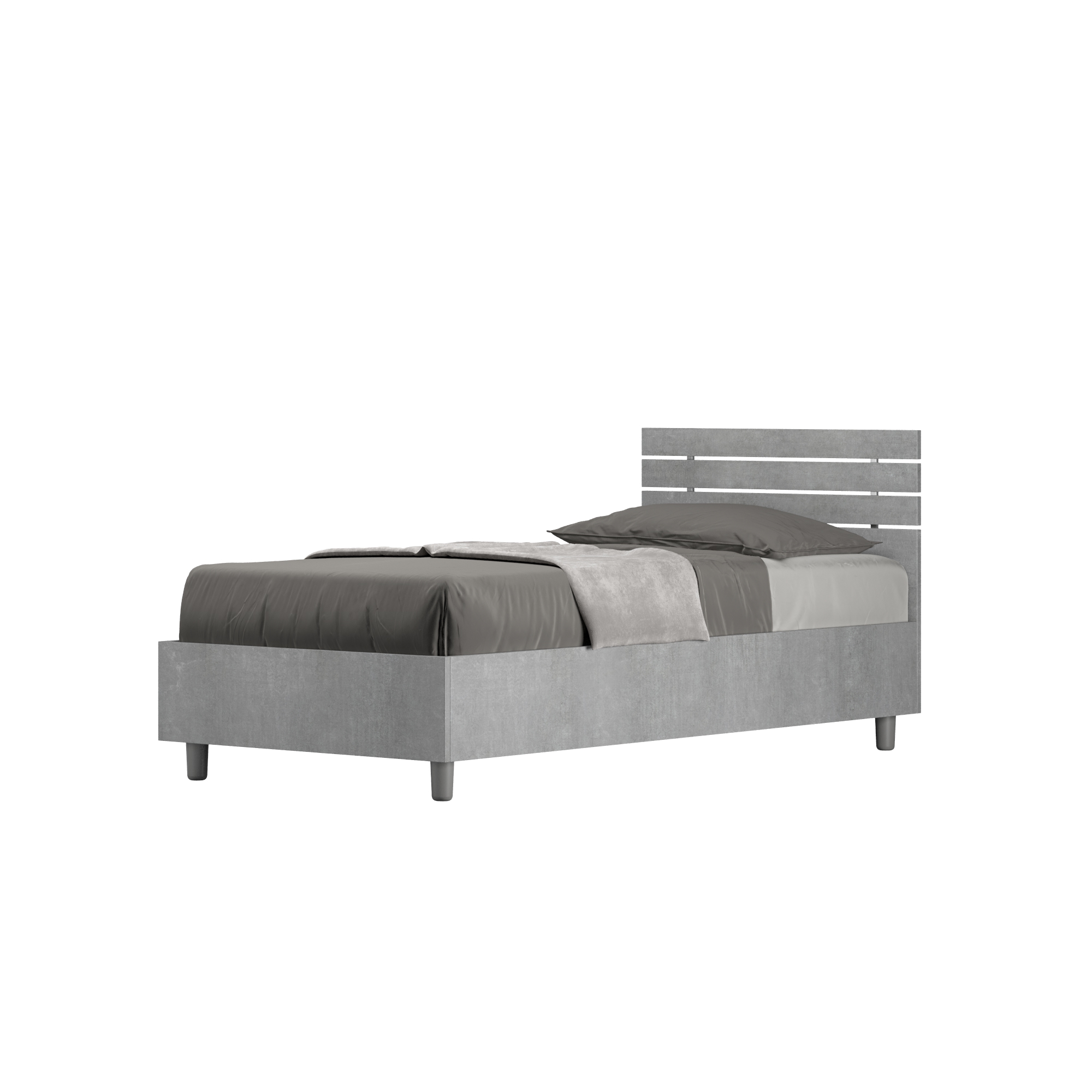 BS COM Letto singolo senza rete 80x190 testata dritta con doghe cemento
