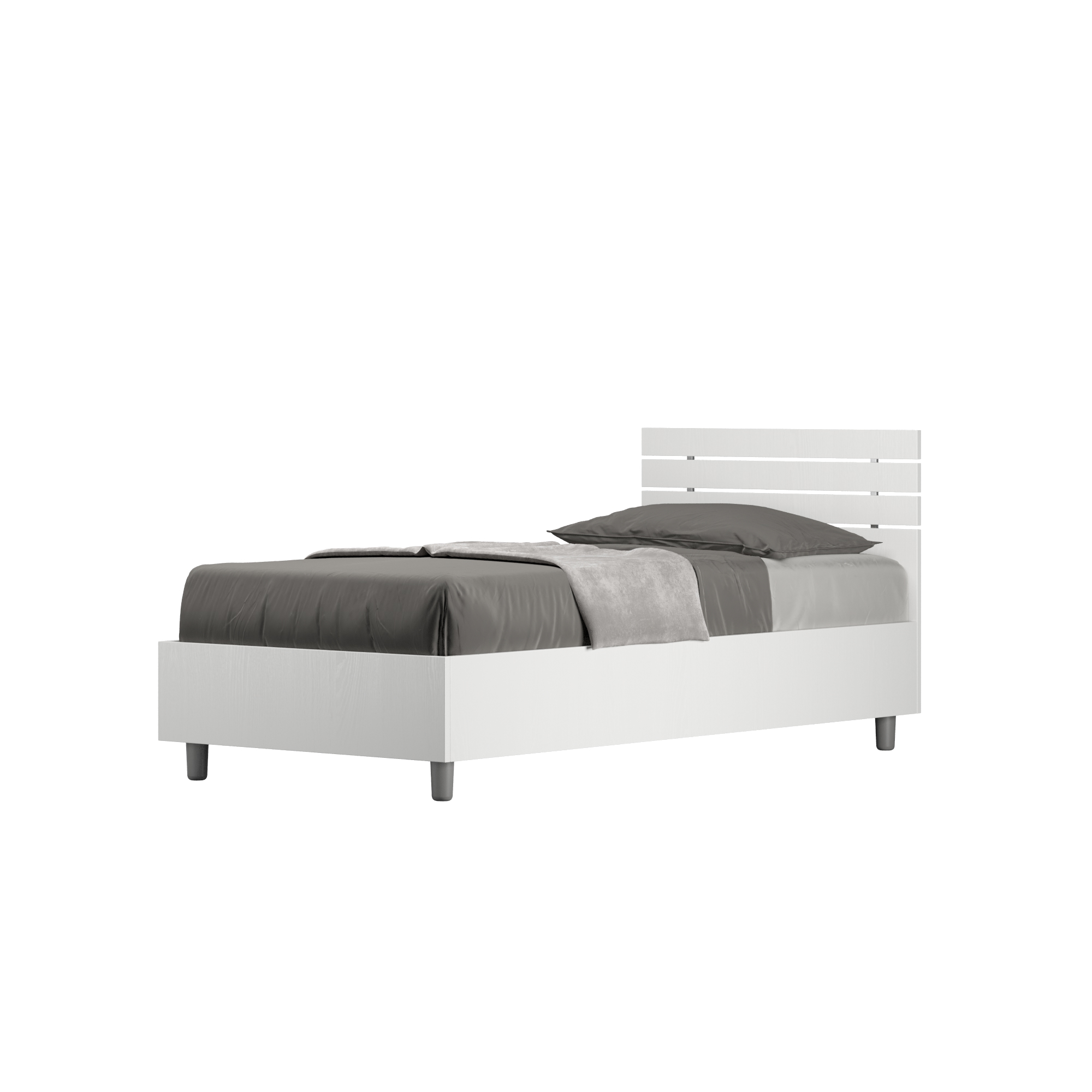 BS COM Letto singolo senza rete 80x190 testata dritta con doghe bianco frassino