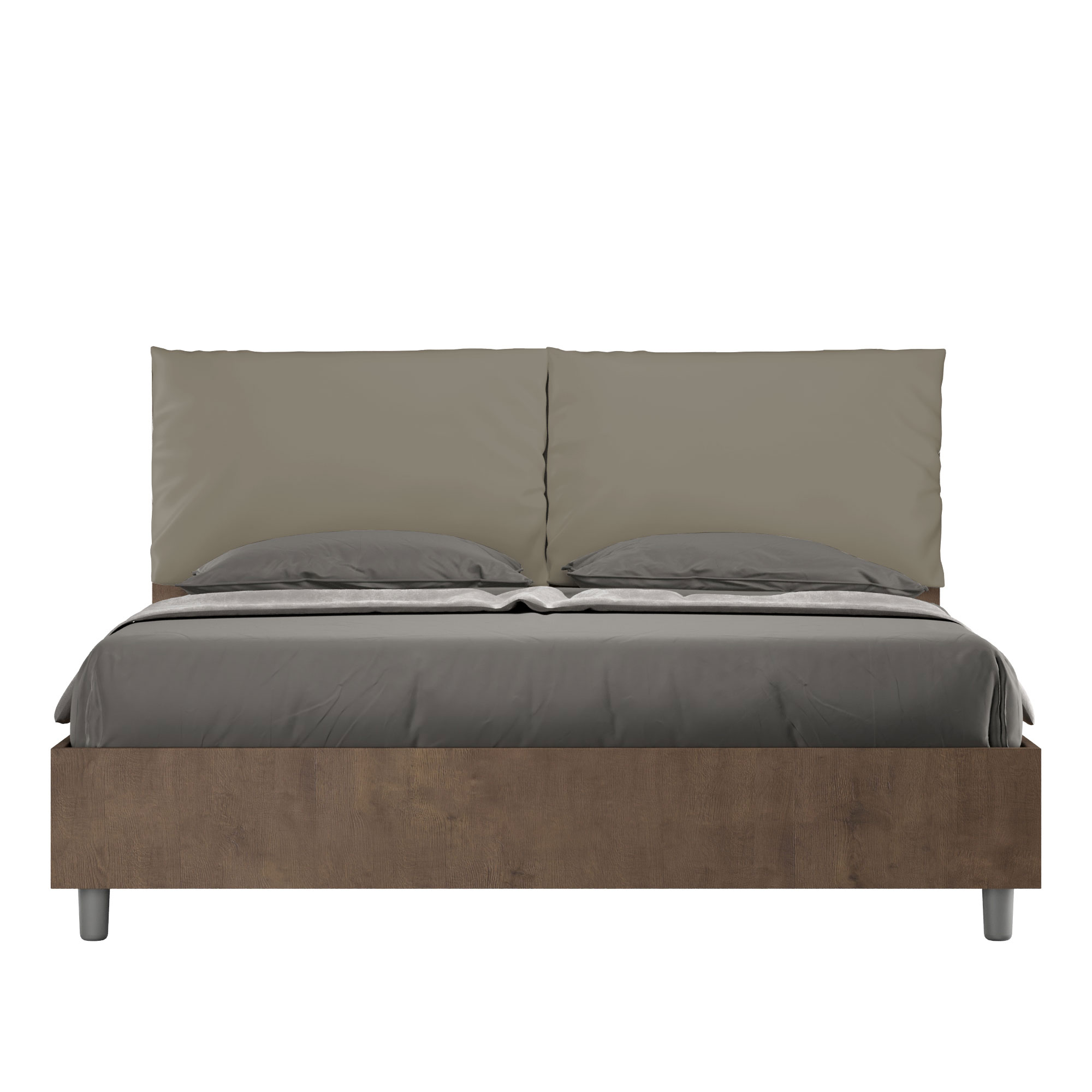 BS COM Letto matrimoniale contenitore doppia alzata 160x200 Noce cuscini similpelle cappuccino