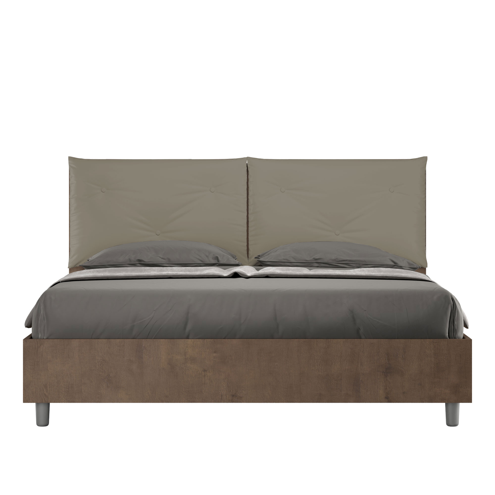 BS COM Letto matrimoniale con rete 160x200 Noce cuscini similpelle cappuccino