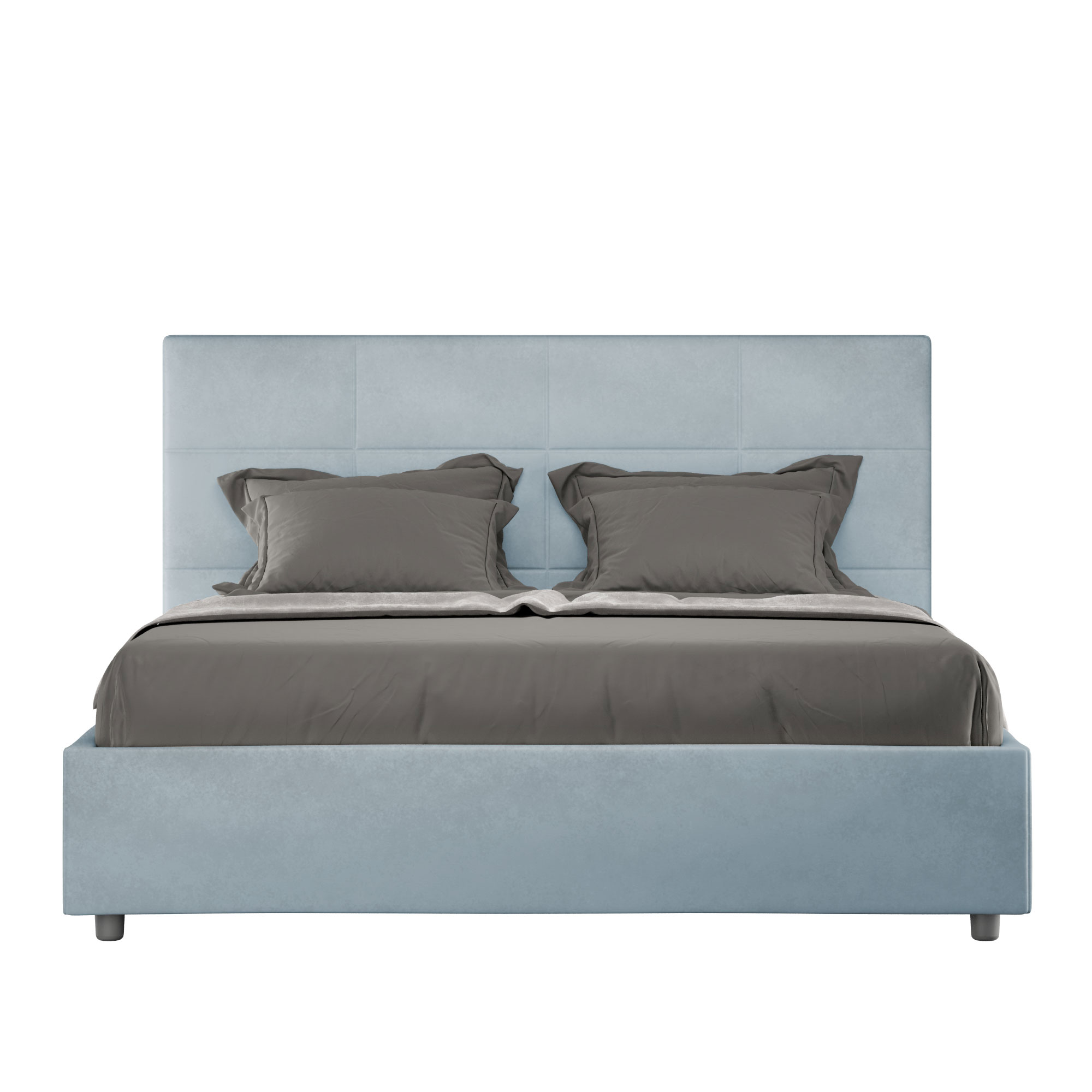 BS COM Letto matrimoniale senza rete imbottito 160x190 microfibra azzurro