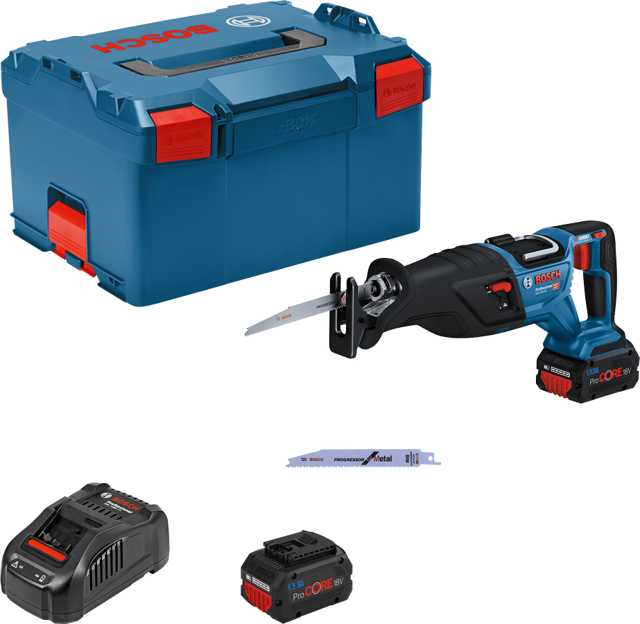Bosch GSA 18V-28 Professional – Sega a Gattuccio + 2 batterie Cordless BITURBO