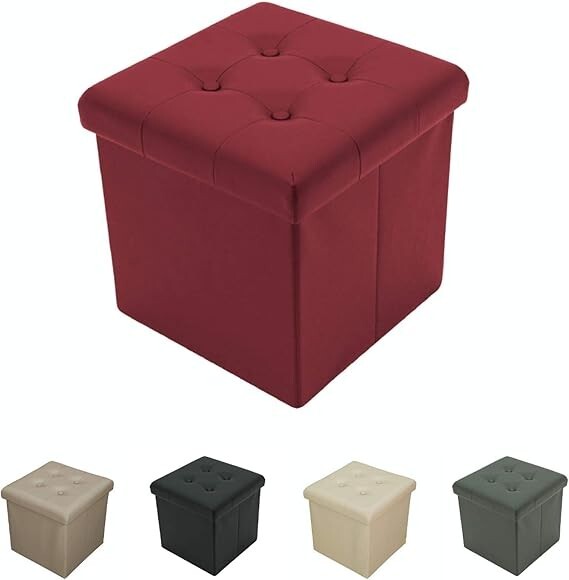 Pouf Portaoggetti Pieghevole In Ecopelle Trapuntata A Rombi - Panca Contenitore 76x38 Cm, Beige, Con Coperchio Asportabile - 6