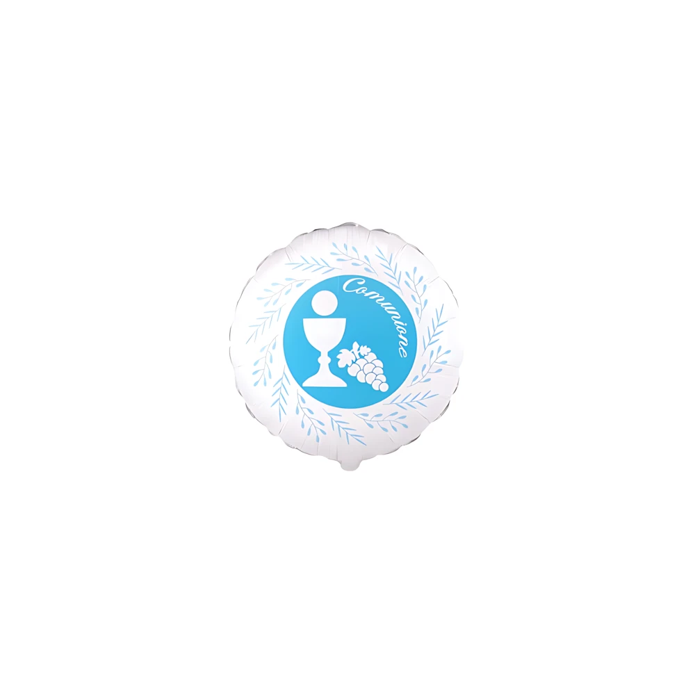 Palloncino Comunione Foglie di Ulivo Celeste tondo 4''(10cm), 5pz.