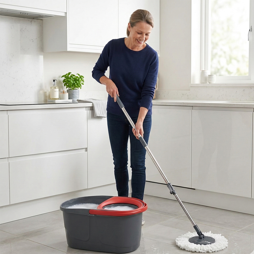 Mocio lavapavimenti rotante a 360&deg; mop microfibra secchio nero 13 litri