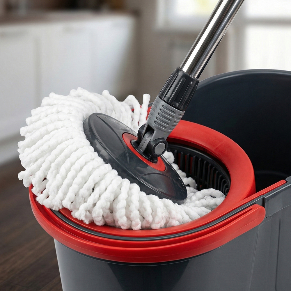 Mocio lavapavimenti rotante a 360&deg; mop microfibra secchio nero 13 litri