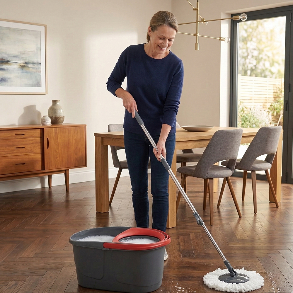 Mocio lavapavimenti rotante a 360&deg; mop microfibra secchio nero 13 litri