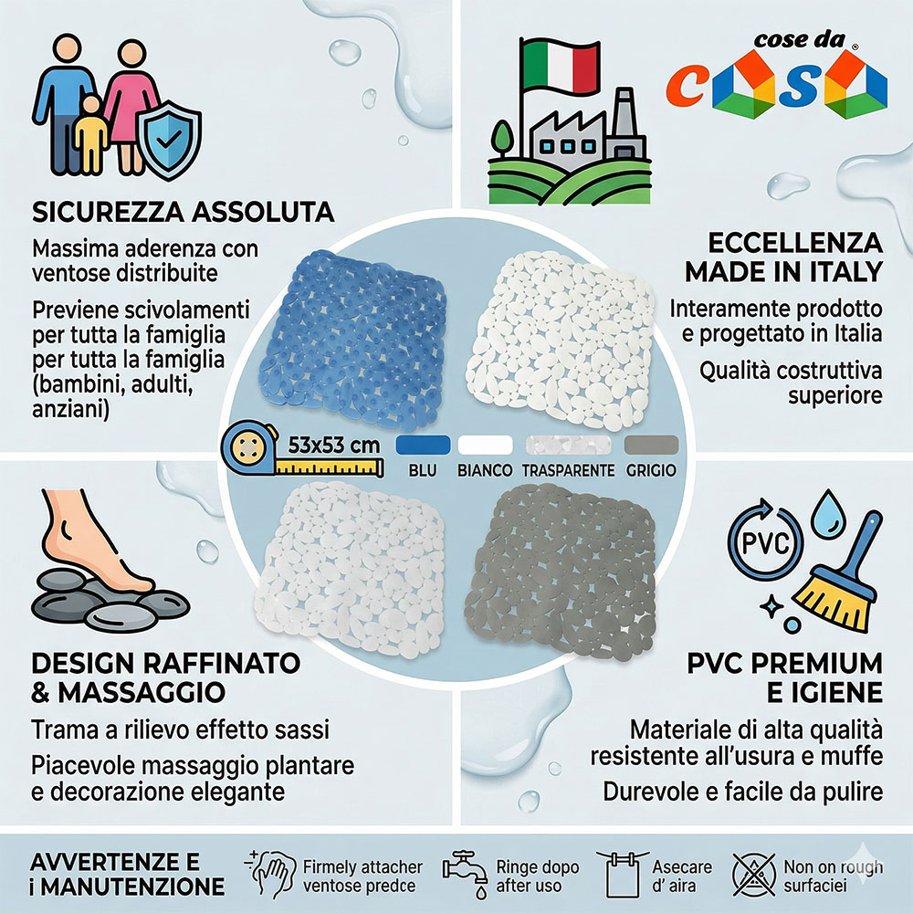 Tappeto bagno antiscivolo con ventose tappetino quadrato per piatto doccia casa