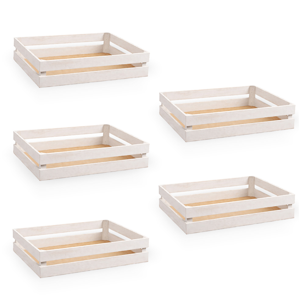 Cassette contenitori in Legno naturali Bianche da 5 Pezzi 28 X 18 X h 8 cm