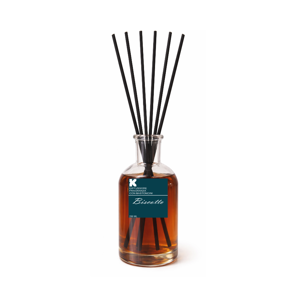 KLULK Diffusore Profumo Ambiente Con Bastoncini Biscotto 250 ml Made In Italy