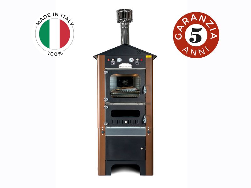 Ray 80 Brown Fire Red Outdoor Wood Oven with Cart-