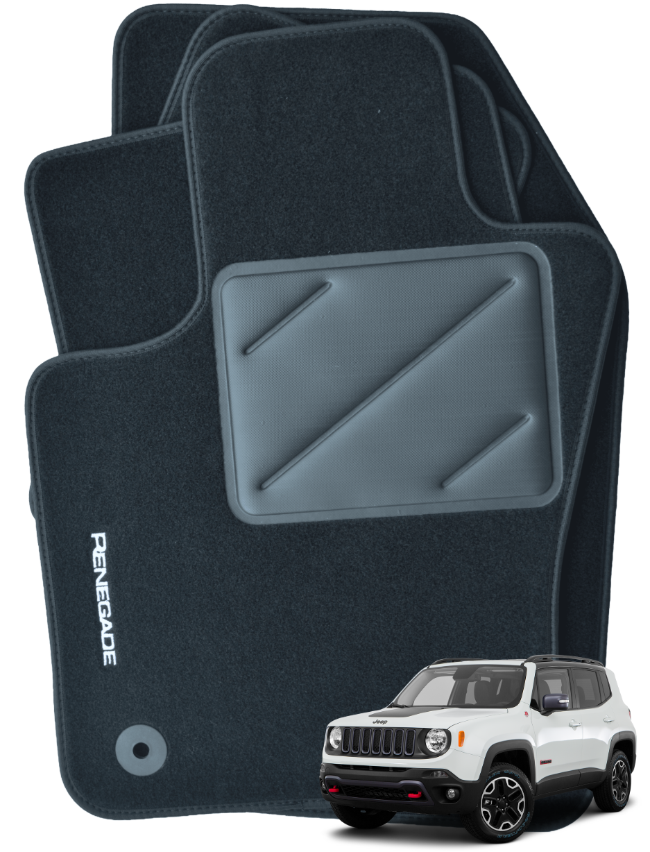 Tappetini per Jeep Renegade con logo in moquette nera, Alta Qualit&agrave; con Logo - 4 pin