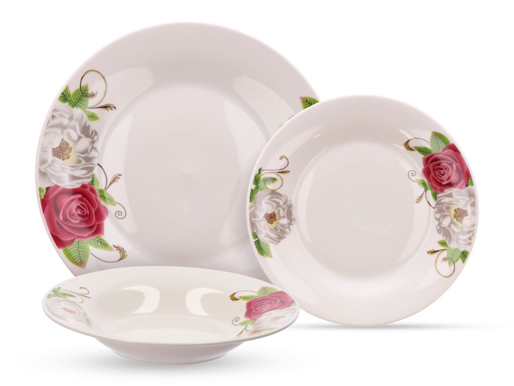 Servizio di Piatti da Tavola in Porcellana Rose e Peonie 18 Pezzi