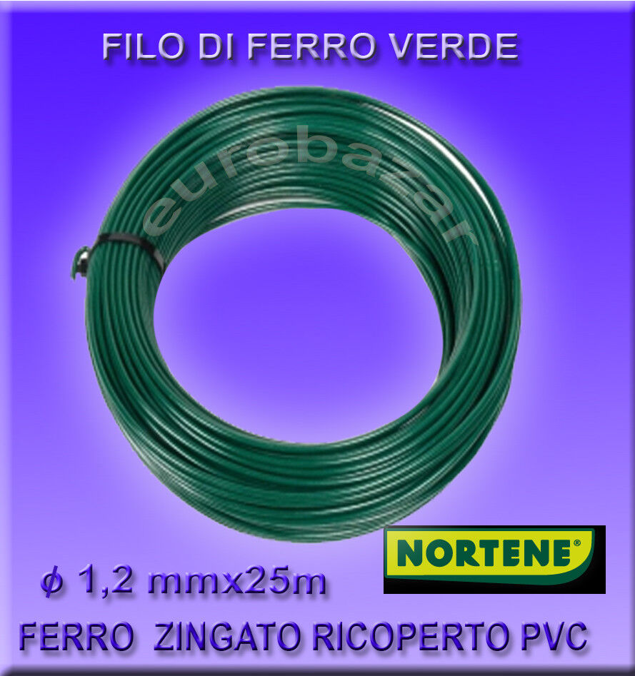 FILO ZINCATO PLASTIFICATO VERDE 1,2 mm X 25m LEGATURE RETE FERRO RECINZIONI - Foto 2 di 6