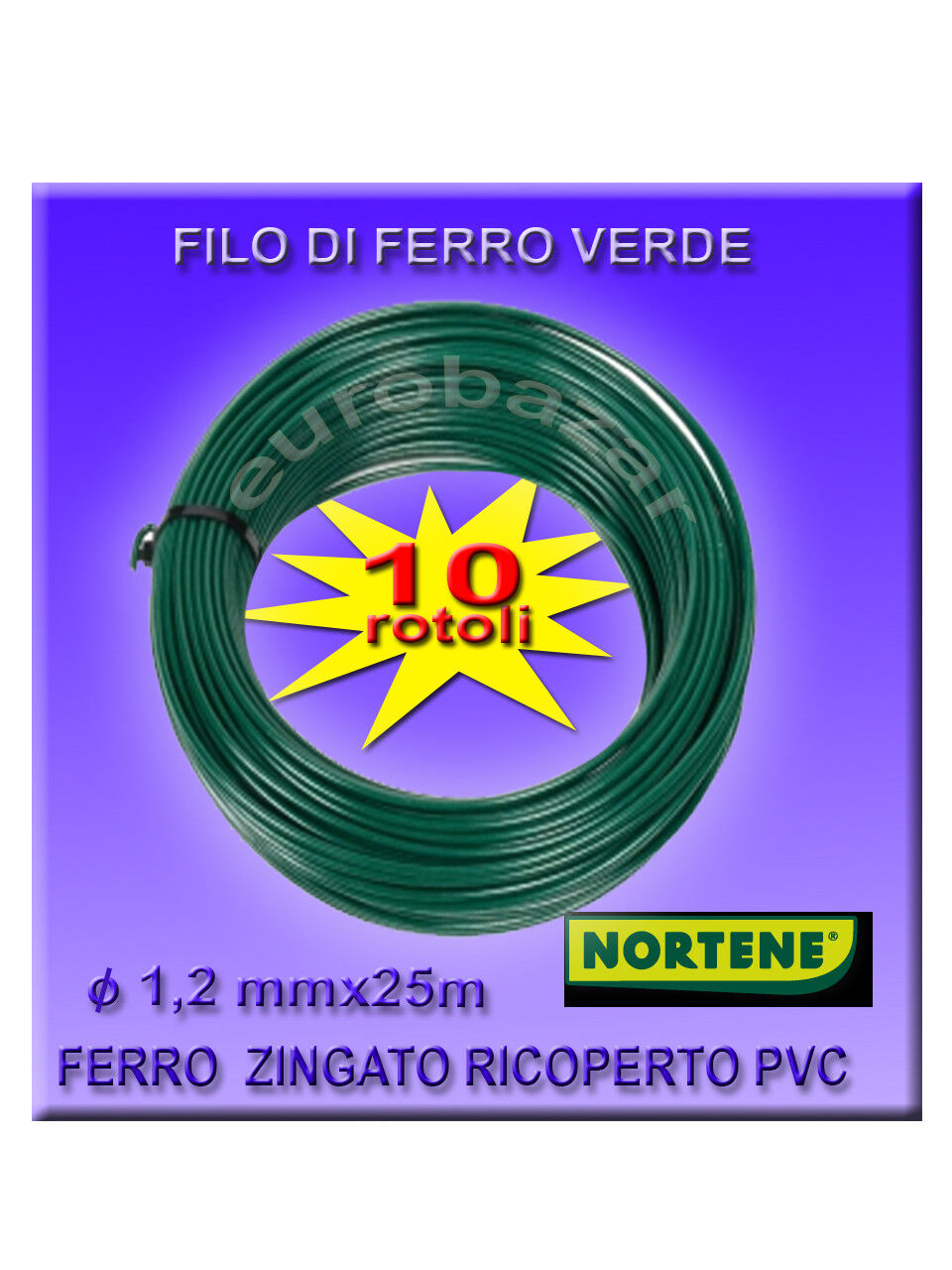 FILO ZINCATO PLASTIFICATO VERDE 1,2 mm X 25m LEGATURE RETE FERRO RECINZIONI - Foto 4 di 6