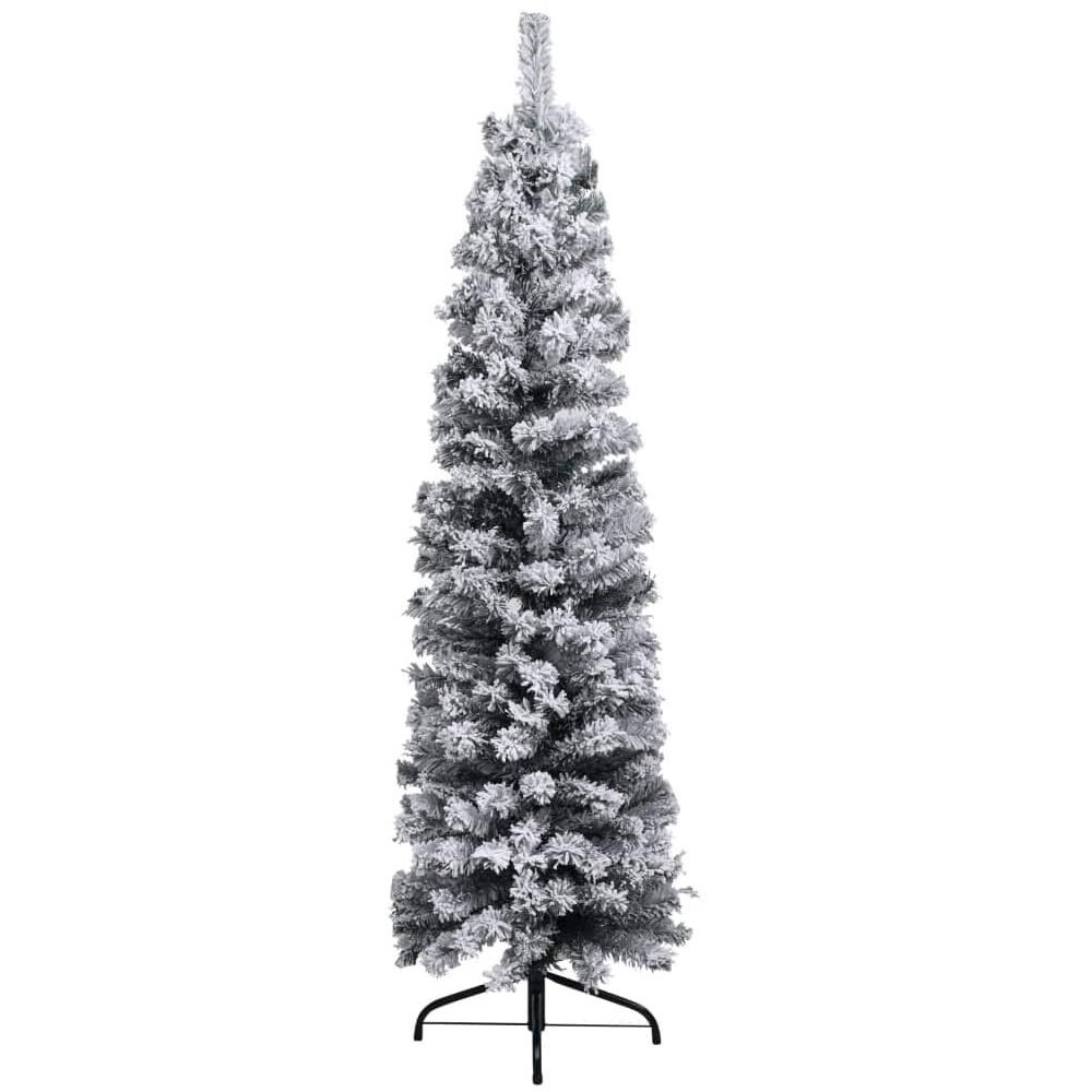 Albero di natale slim bianco innevato folto alto e stretto cm240 decorazioni addobbi artificiale natalizi ambiente casa