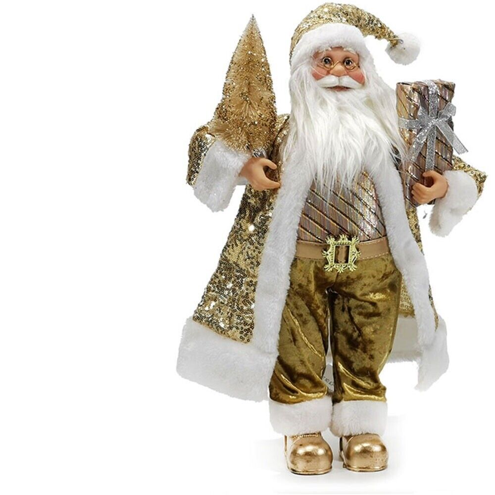 Babbo natale oro barba bianca pelliccia porta doni elegante per decorazioni nata