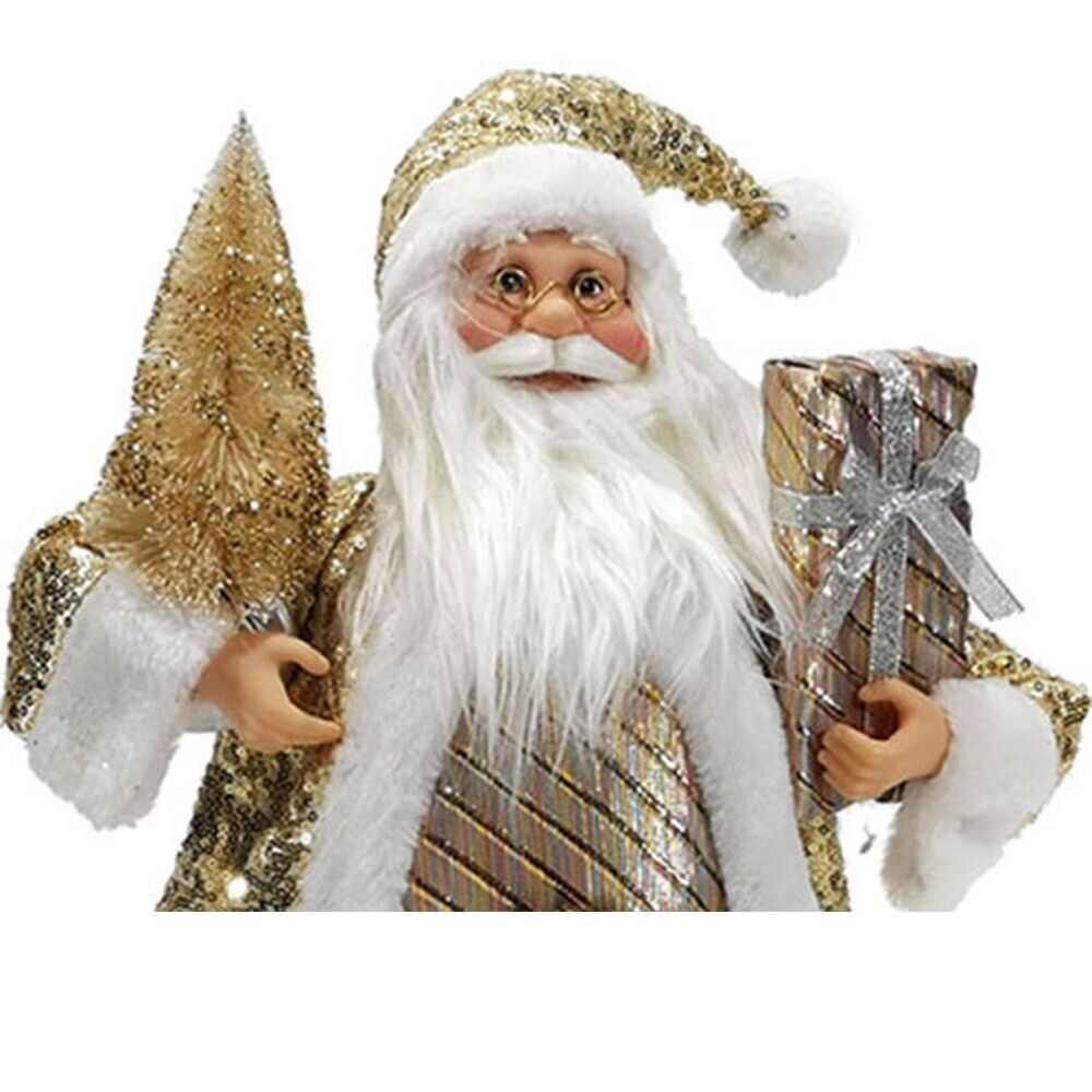 Babbo natale oro barba bianca pelliccia porta doni elegante per decorazioni nata