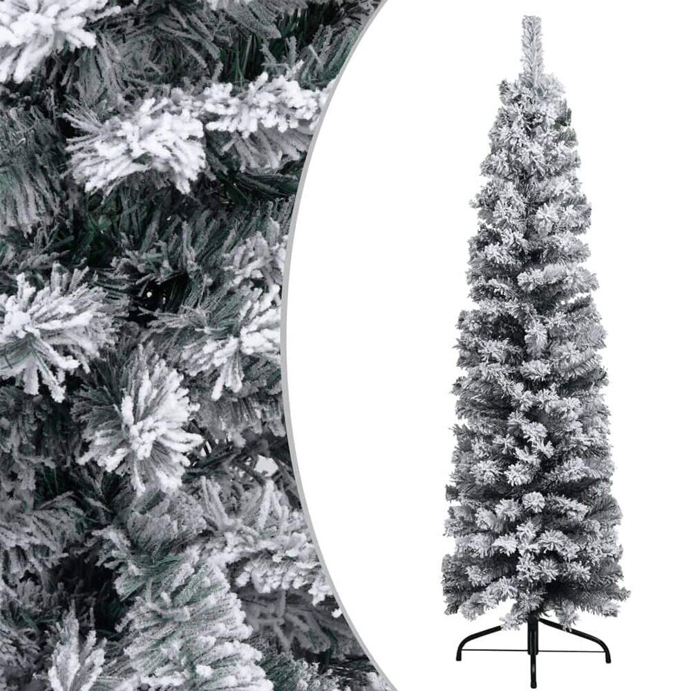 Albero di natale slim bianco innevato folto alto e stretto cm240 decorazioni addobbi artificiale natalizi ambiente casa
