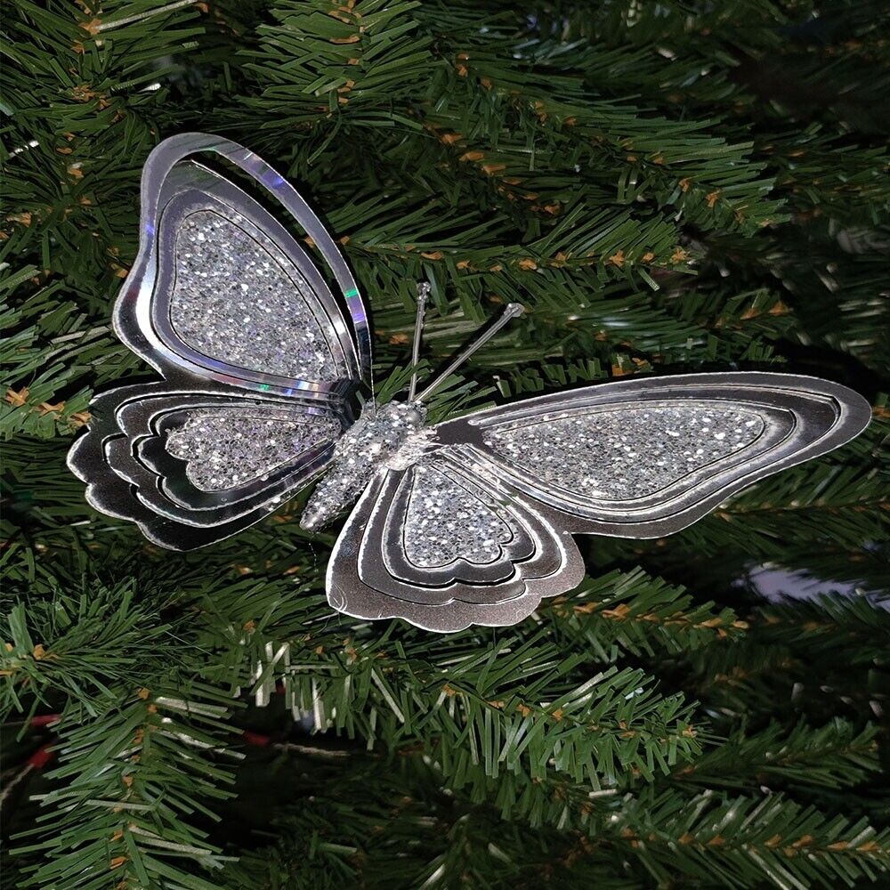 Farfalla argento addobbi decorazioni per albero di natale 6pz ornamenti casa neg