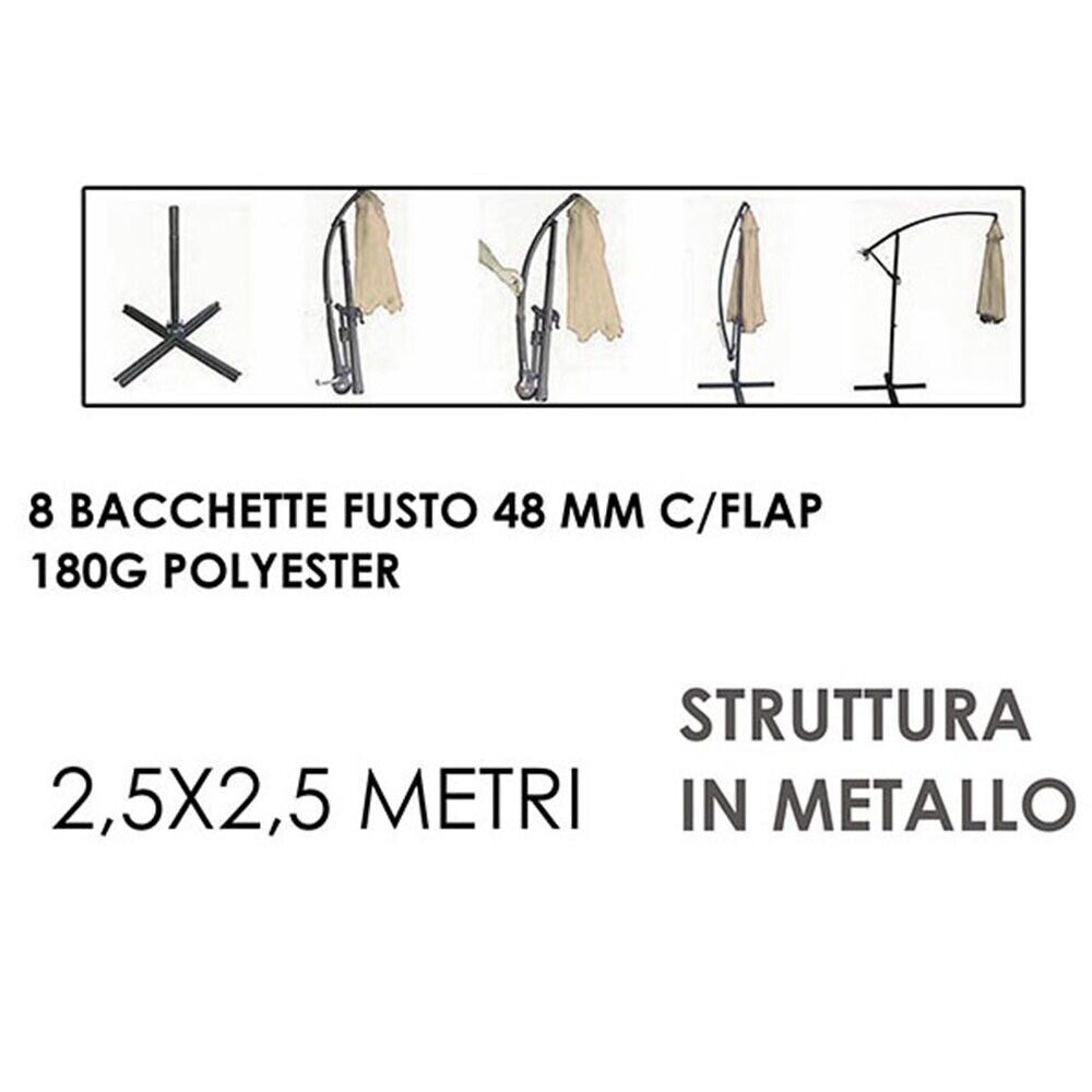 Ombrellone per giardino a braccio 250x250cm da bar piscina terrazzo balcone loca