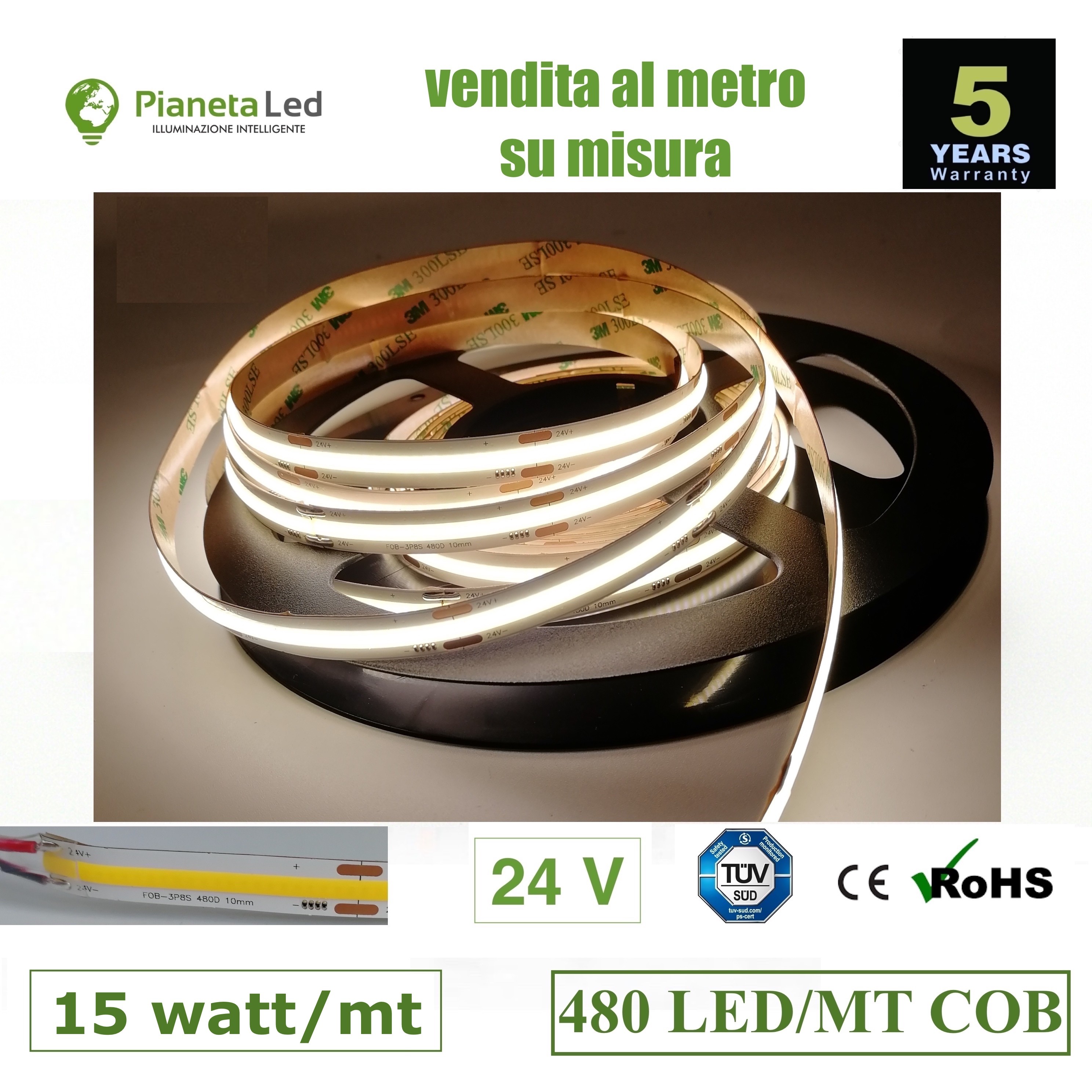 Striscia a led da 9,6W/MT 24V - Costo al metro