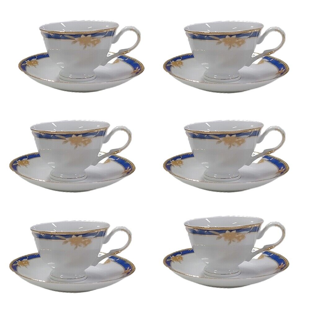 Servizio di piatti porcellana fiore filo oro blu tazze t&egrave; tazzine caff&egrave; teiera l