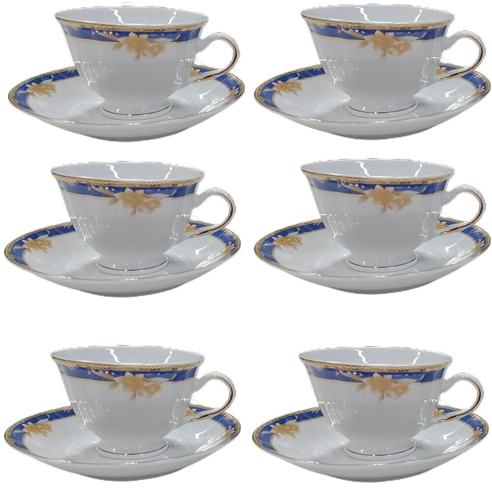 Servizio di piatti porcellana fiore filo oro blu tazze t&egrave; tazzine caff&egrave; teiera l