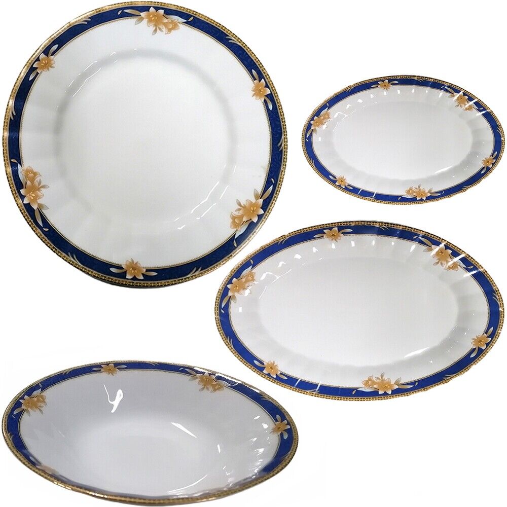 Servizio di piatti porcellana fiore filo oro blu tazze t&egrave; tazzine caff&egrave; teiera l