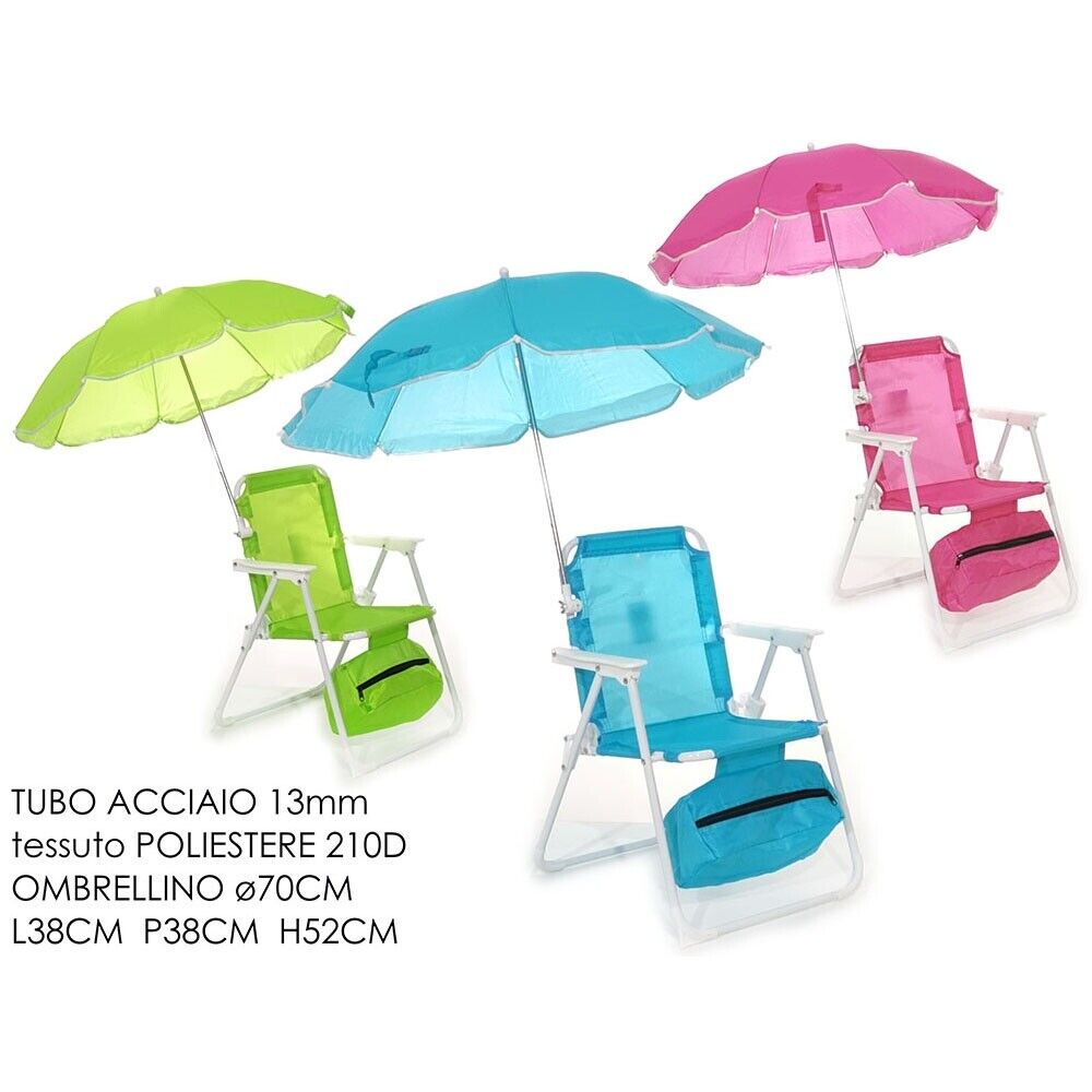 Sedia con ombrellone per bambini sediolina richiudibile relax da mare spiaggia p