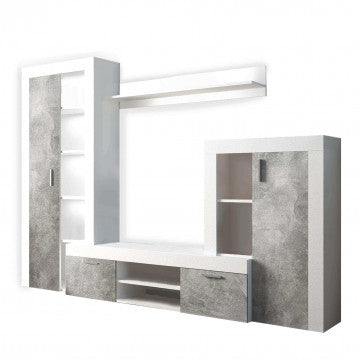 Parete Soggiorno Nobel Bianco e Grigio Effetto Cemento cm 263 x 40 x 200 h