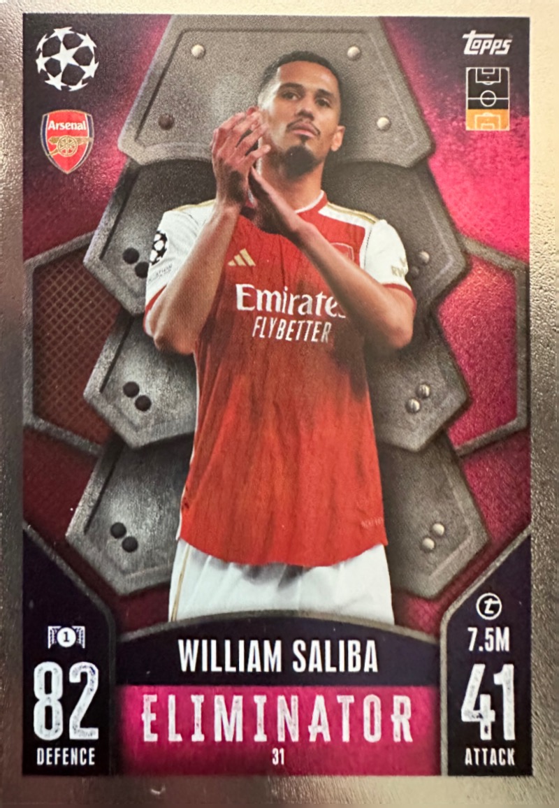 N.31  William Saliba Arsenal - Card Match Attax 2023/24 Topps