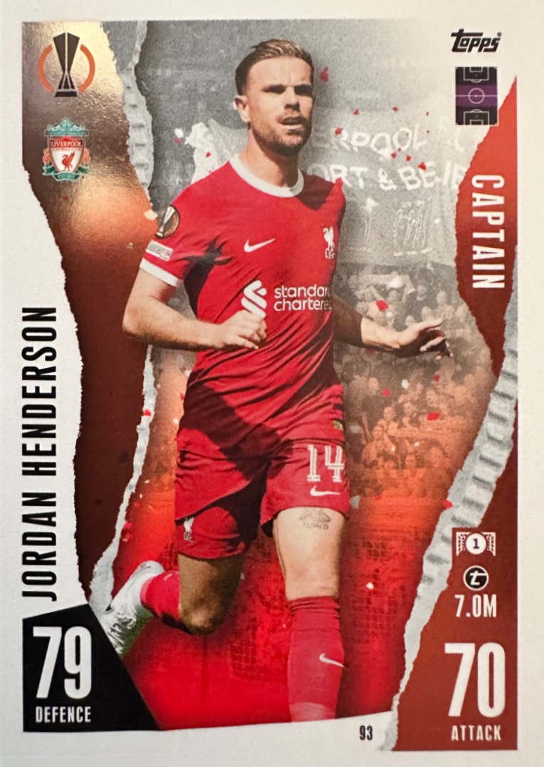 N.93  Jordan Henderson Liverpool - Card Match Attax 2023/24 Topps