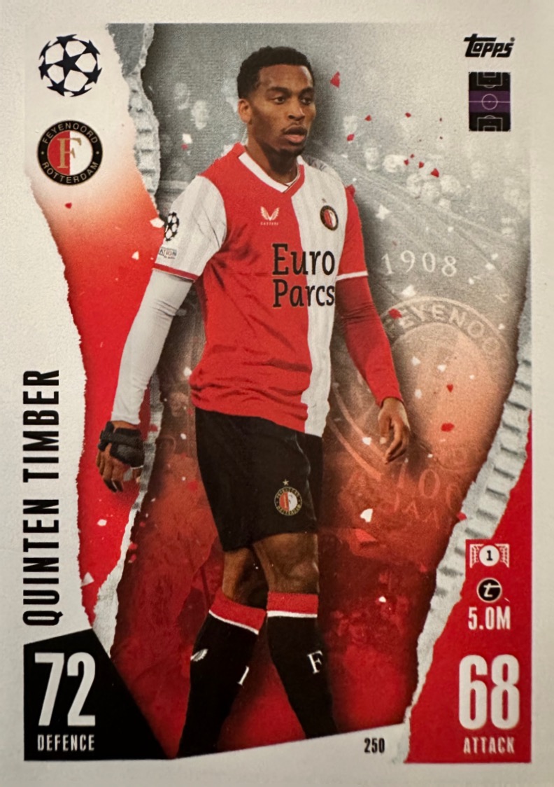 N.250  Quinten Timber Feyenoord - Card Match Attax 2023/24 Topps