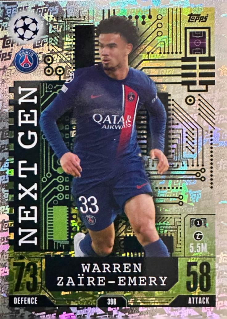 N.398  Warren Zaďre-Emery Paris Saint-Germain Next Gen - Card Match Attax 2023/24 Topps