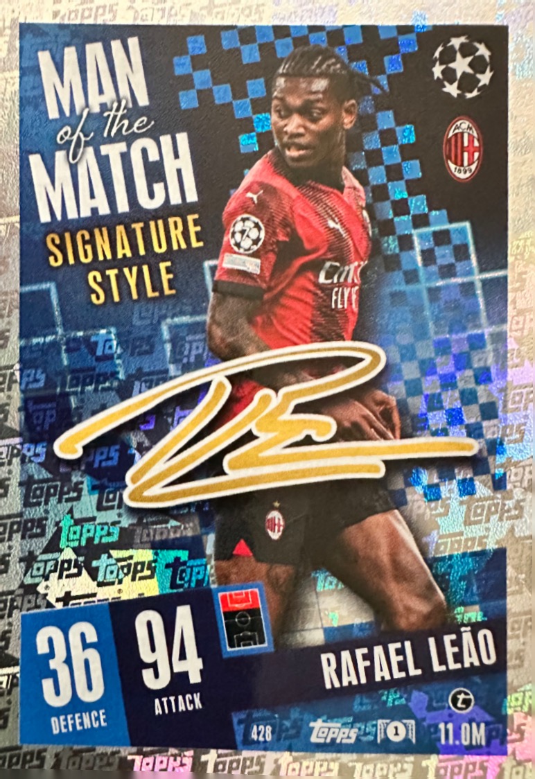 N.428  Rafael Leăo AC Milan Man of the Match Signature Style - Card Match Attax 2023/24 Topps