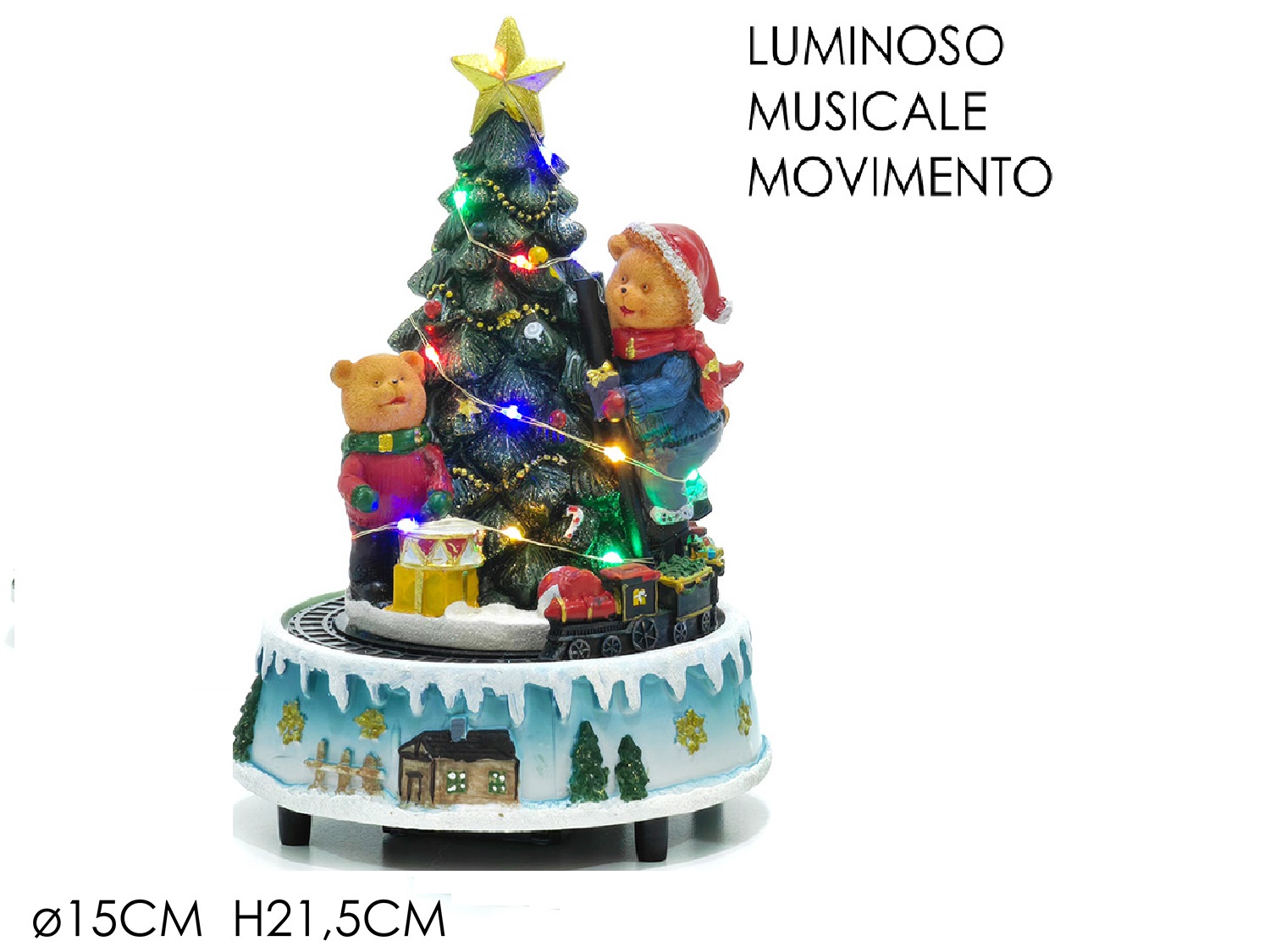 Giostrina albero di natale orsetti trenino in movimento luci musica giostra h21 