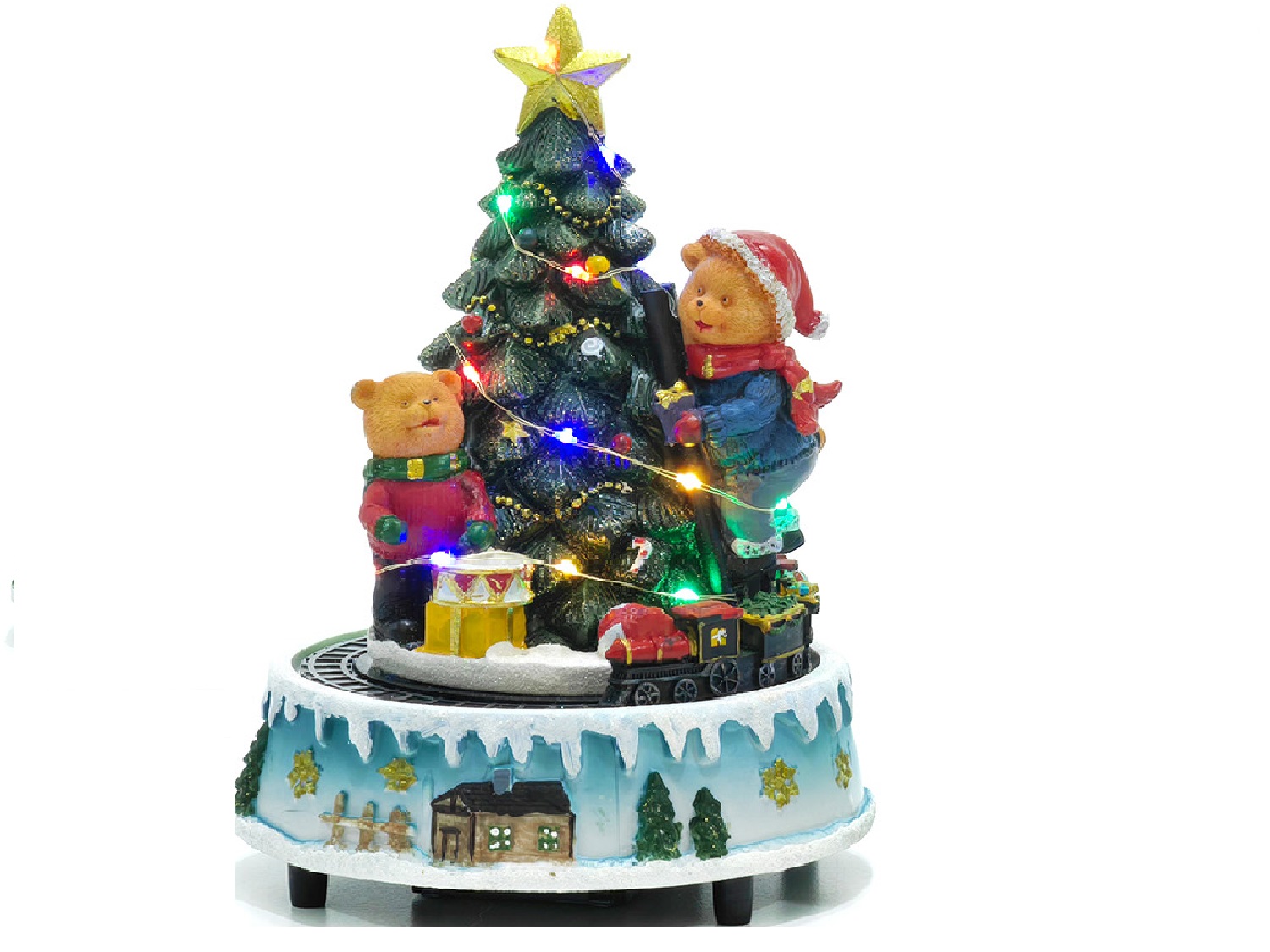 Giostrina albero di natale orsetti trenino in movimento luci musica giostra h21 